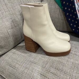 Michael Shannon Cream Heeled Boots with Brown Accents